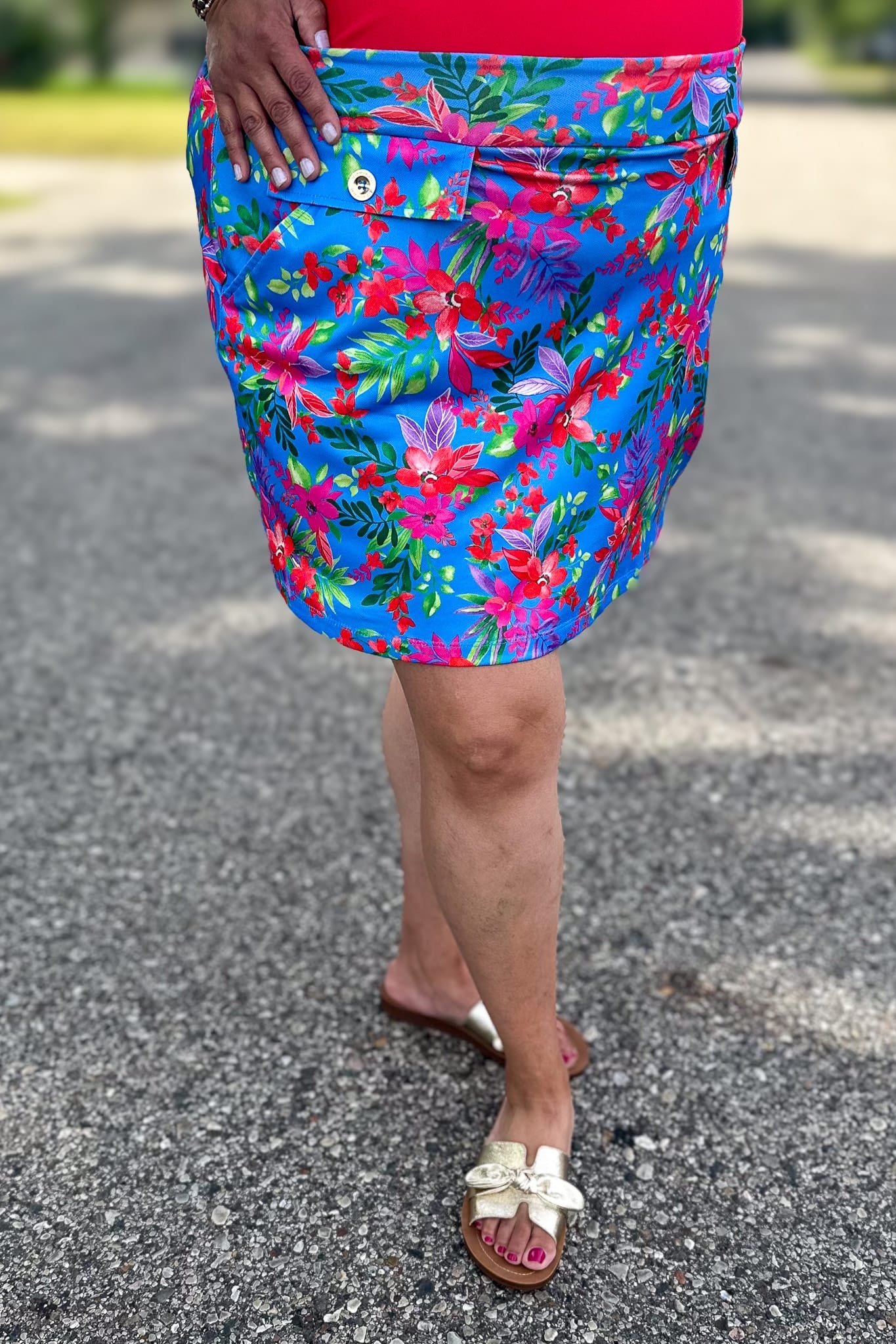 Blue Tropical Print Skort