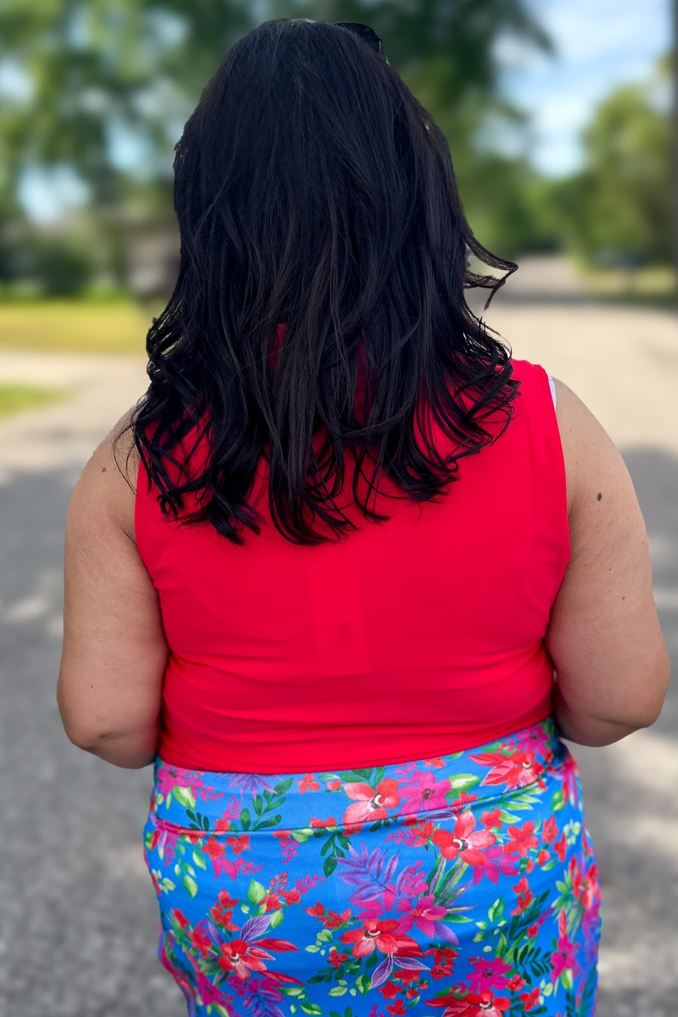 Red Evelyn Ruffle Neck Sleeveless Top back