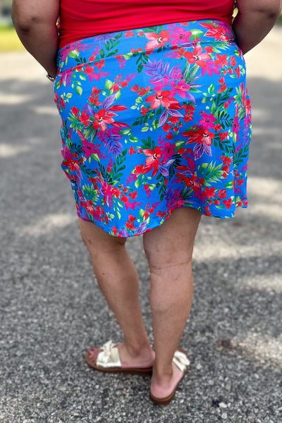 Blue Tropical Print Skort Back