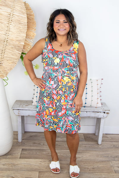 Black & White Stripe Colorful Ruffle Dress