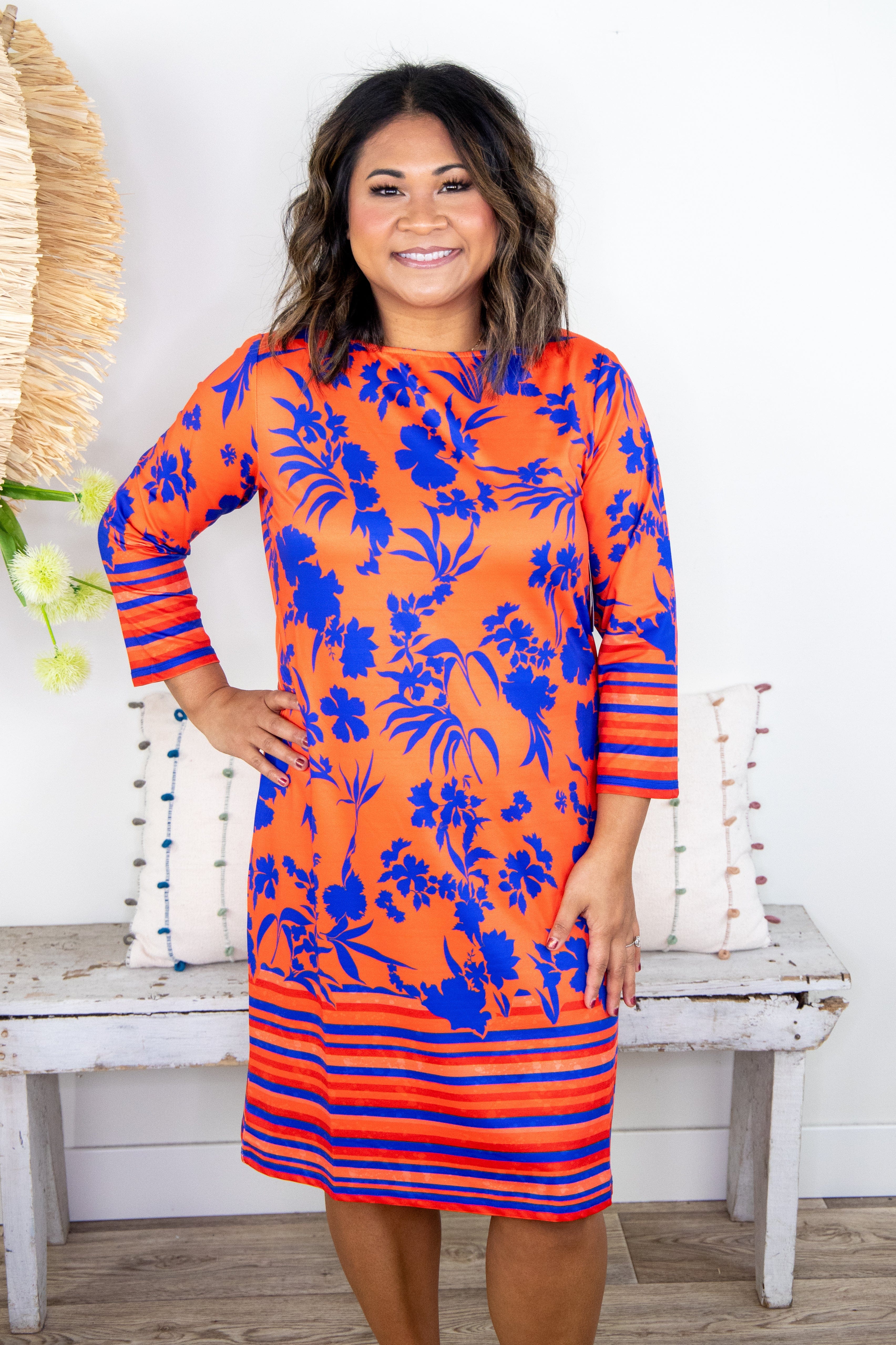 Blue & Orange Hope Floral Dress