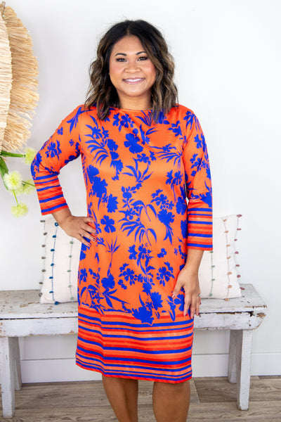Blue & Orange Hope Floral Dress