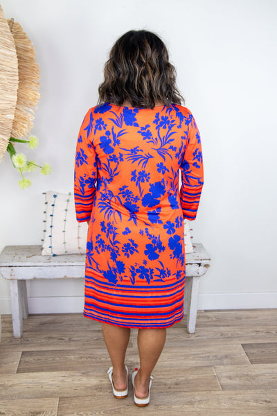 Blue & Orange Hope Floral Dress, back