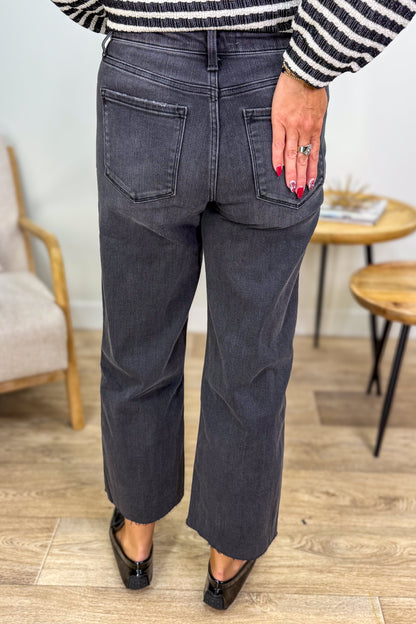 Black High Rise Crop Wide Leg Jeans Back