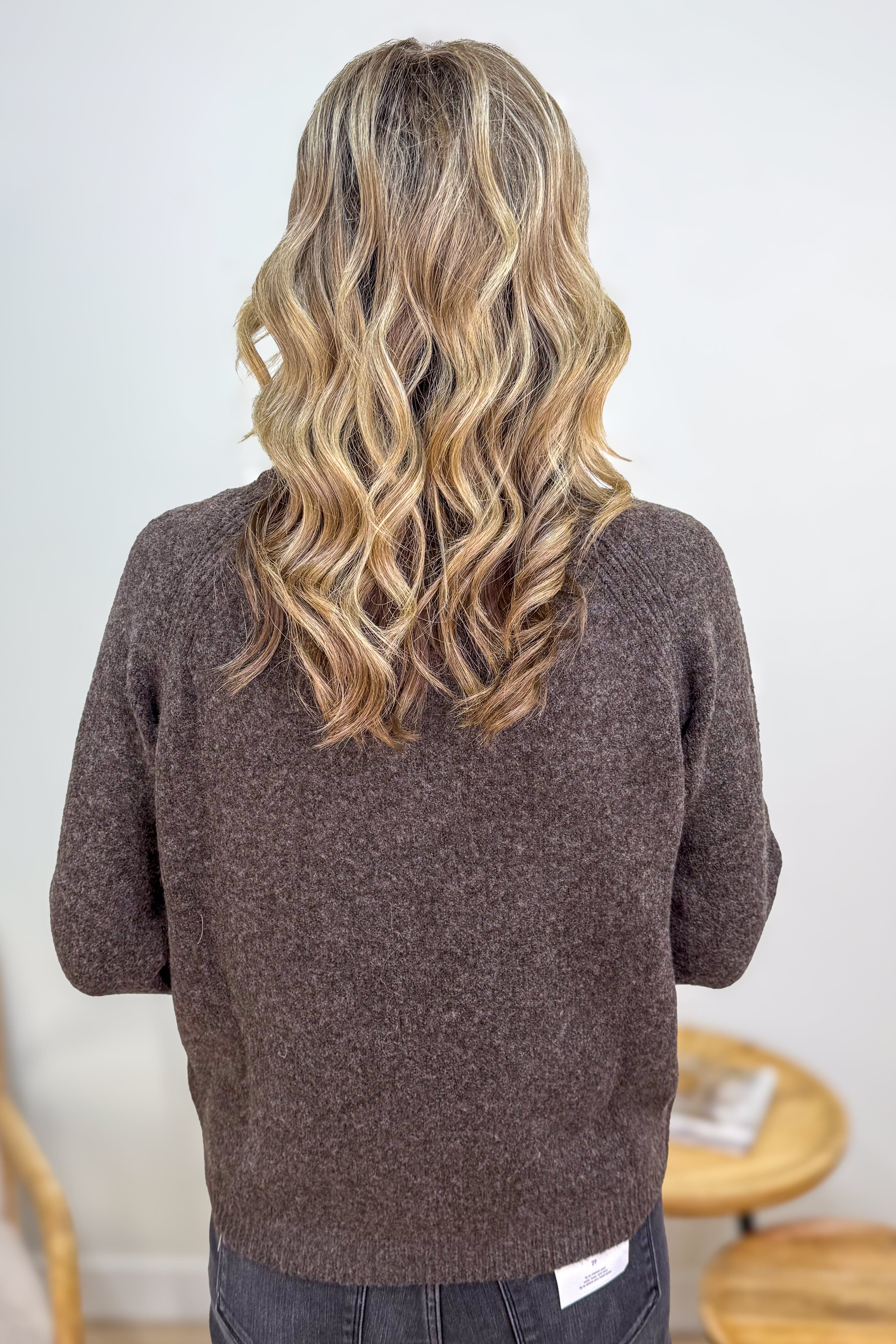 Brown Raglan Shoulder Lace-up Pullover Sweater Back