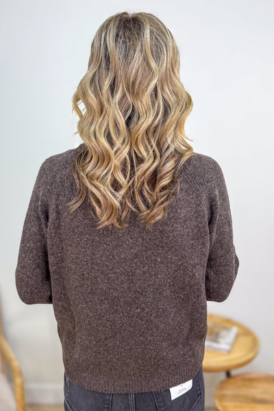 Brown Raglan Shoulder Lace-up Pullover Sweater Back