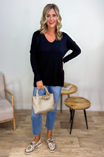 Black Viscose Front Seam Sweater Styled