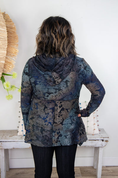 Blue and Brown Textured Zip Hoodie, back