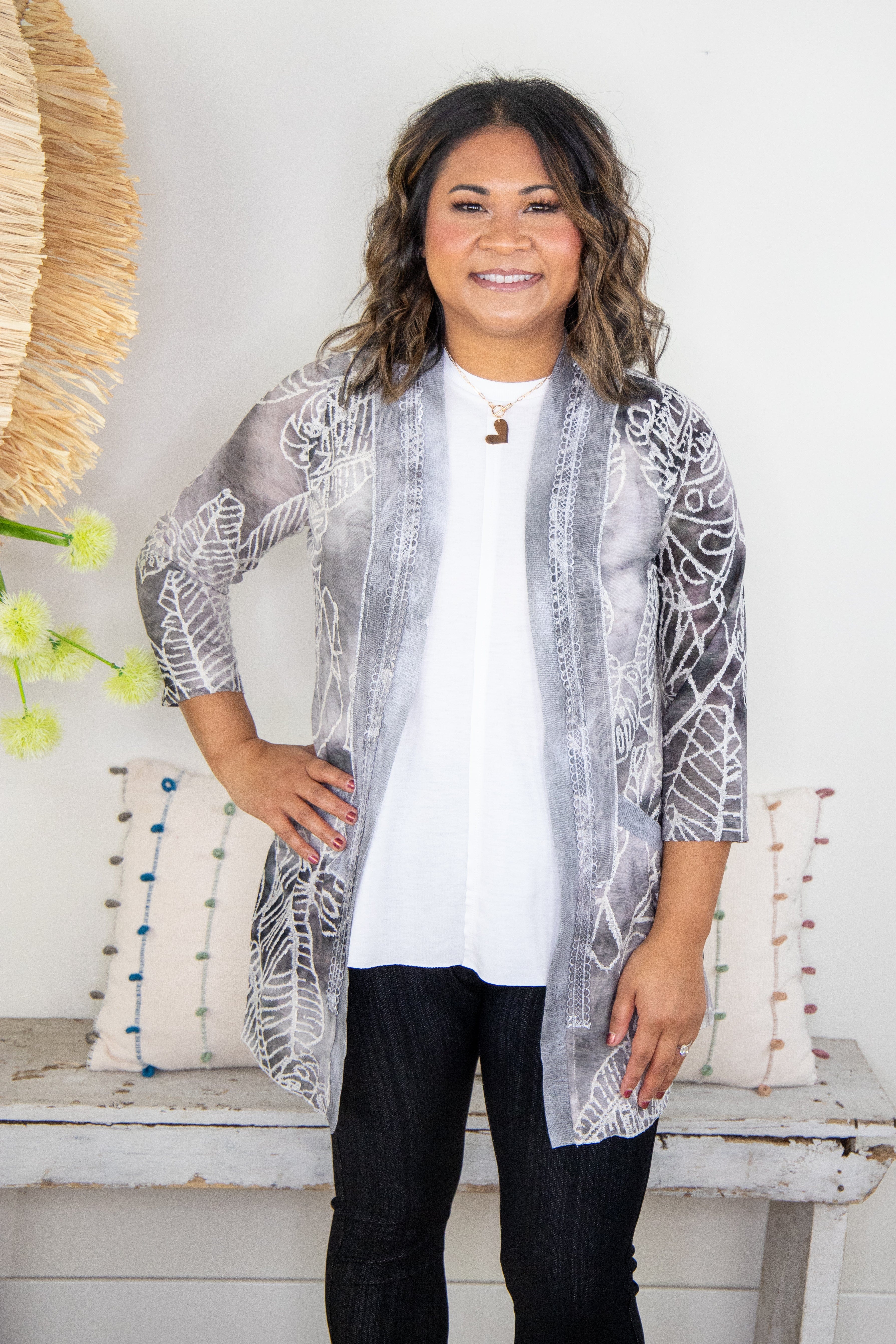 Stone & Ivory Stitched Palm Cardigan