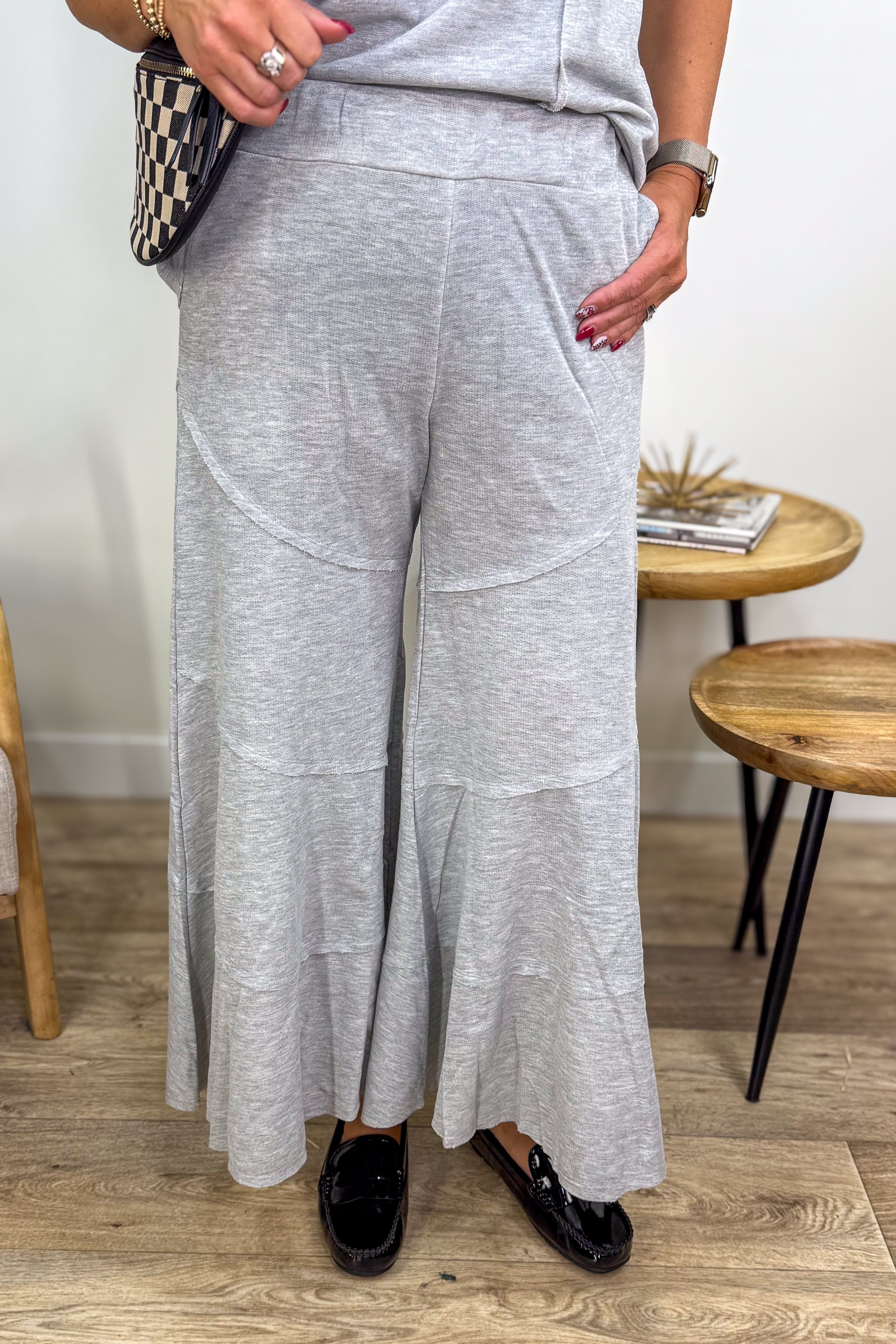 Light Grey Raw Hem Flare Knit Pant