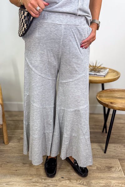 Light Grey Raw Hem Flare Knit Pant
