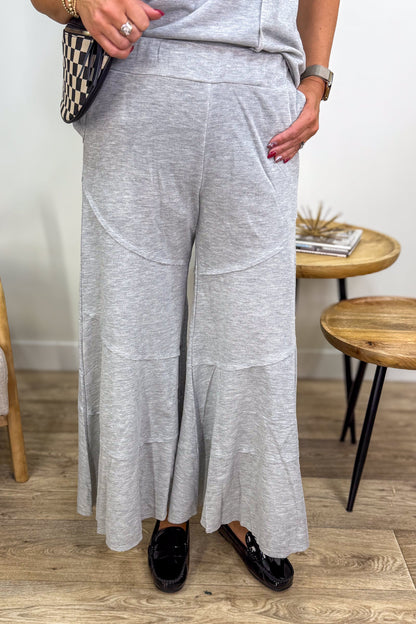 Light Grey Raw Hem Flare Knit Pant
