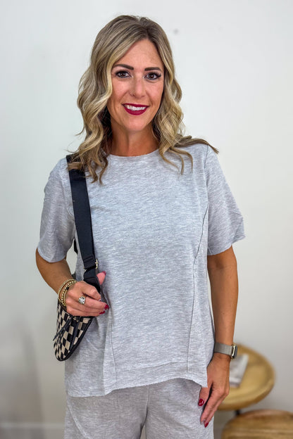 Light Grey Raw Hem Tunic Top