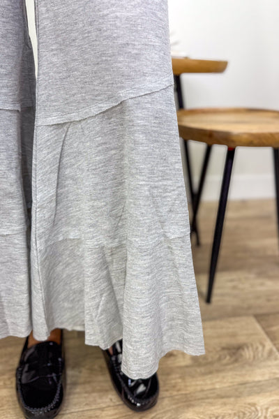 Light Grey Raw Hem Flare Knit Pant Detailed