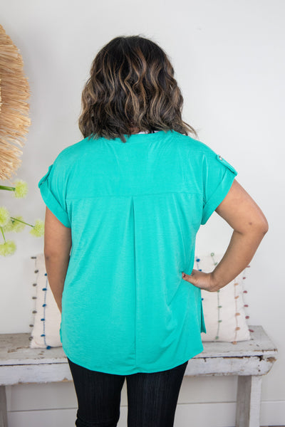 Emerald Button Cuffed Sleeve Top, back