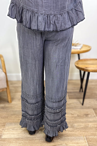 Black Chambray Palazoo Ruffle Pant Back