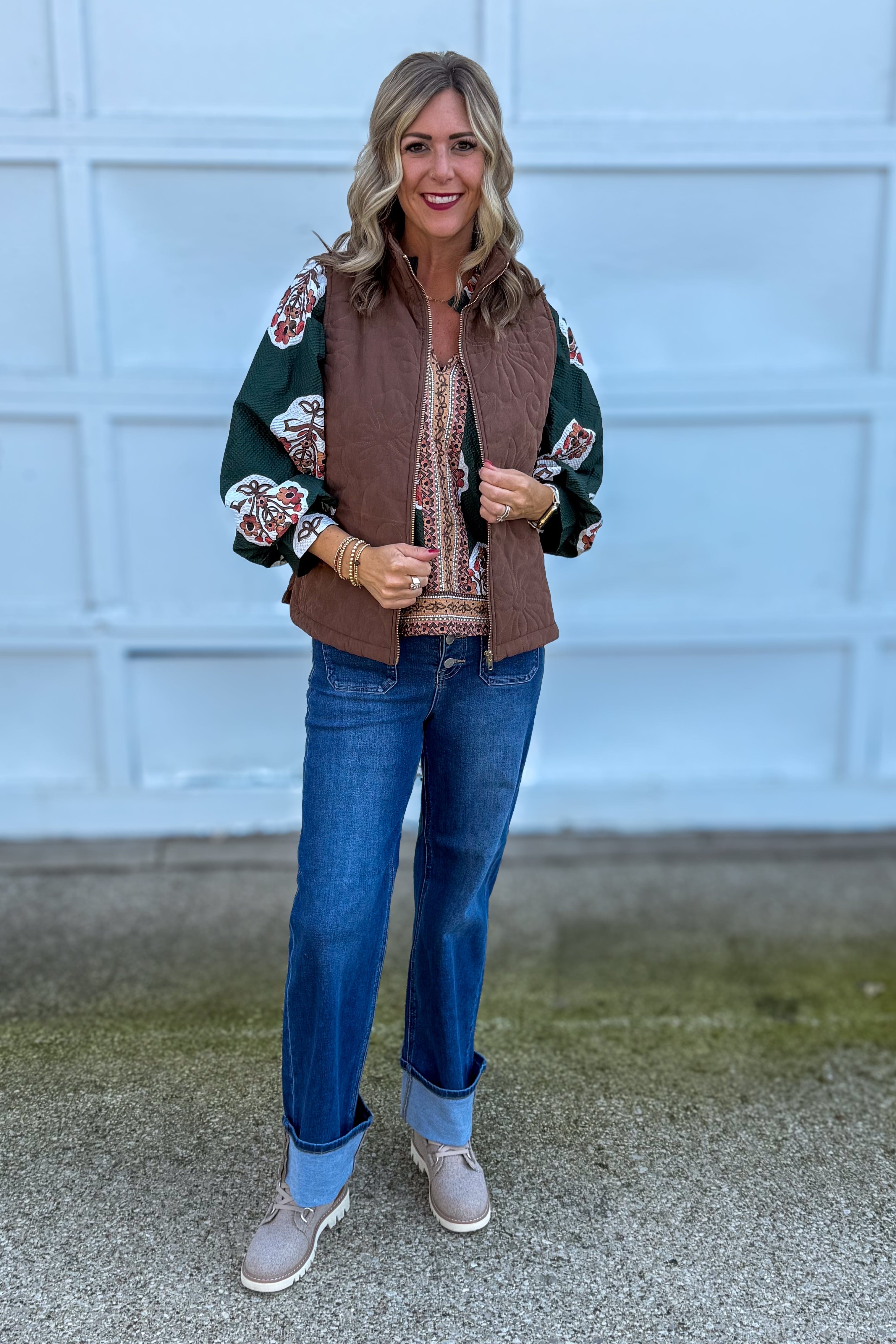 Forest Green Flower Patch Boarder Top styled