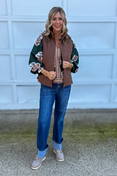 Forest Green Flower Patch Boarder Top styled