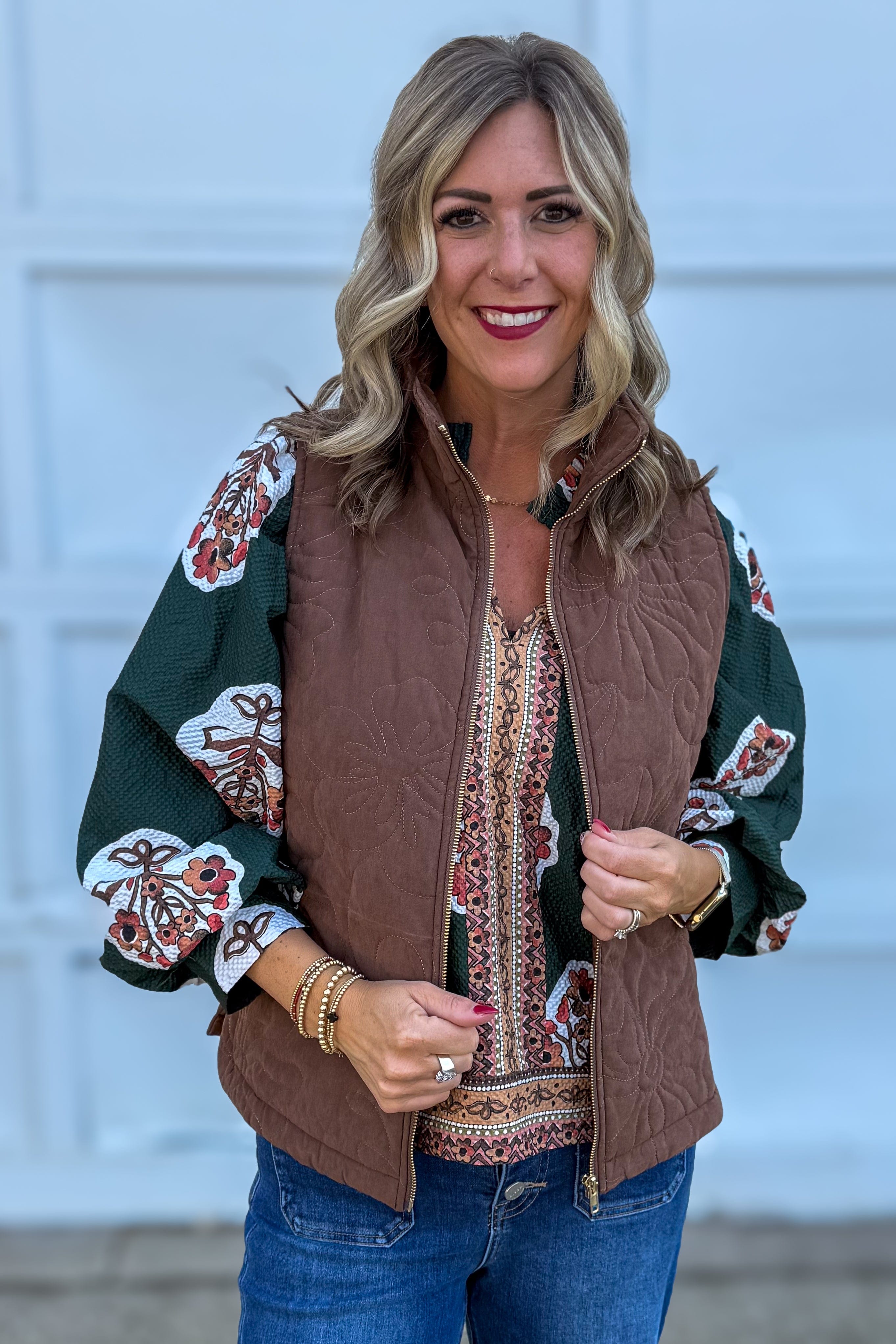 Brown Side Slit Quilted Vest