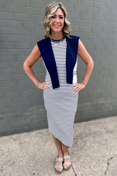 Navy Preppy Mock Sweater Wrap Styled