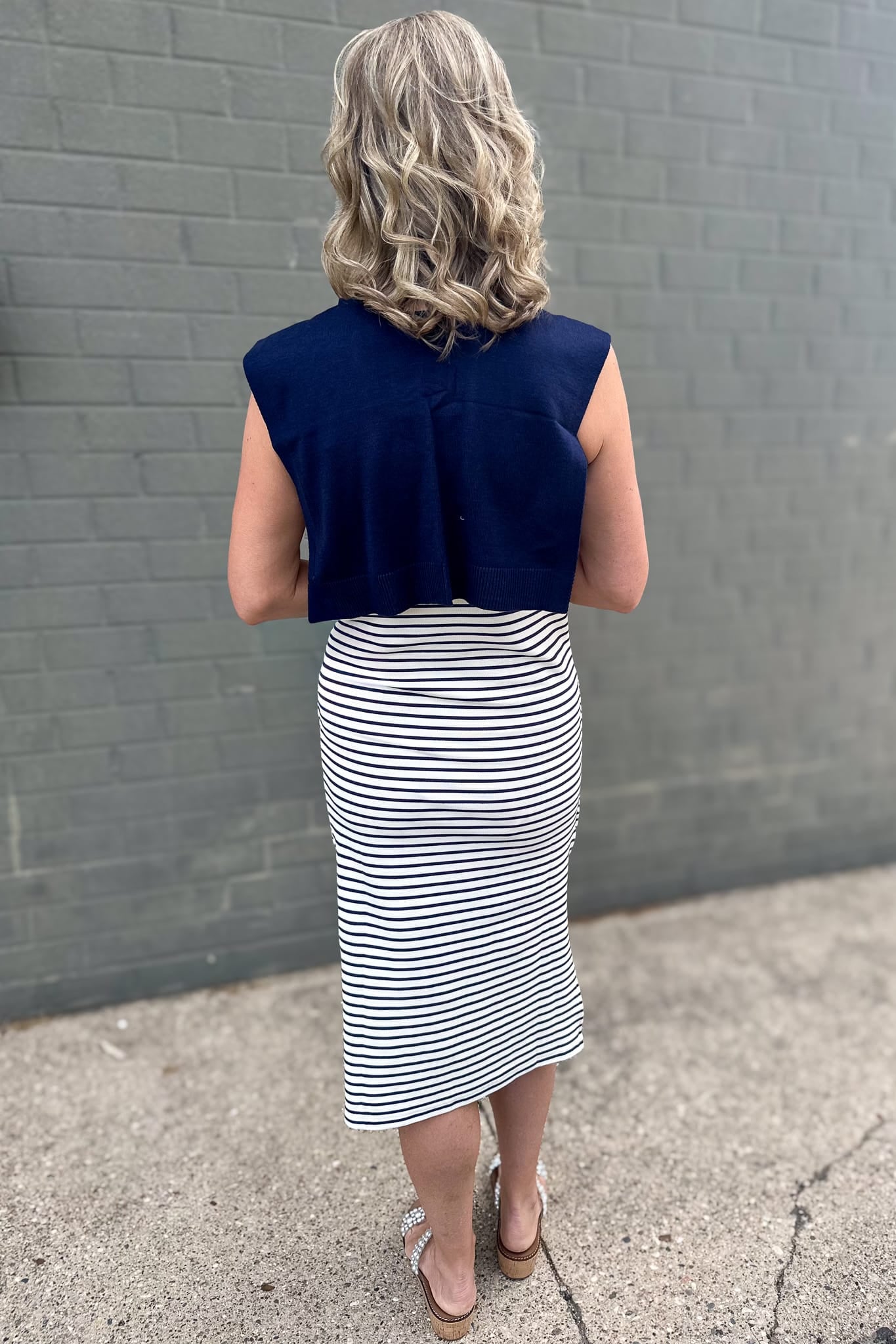 Navy Preppy Mock Sweater Wrap Back