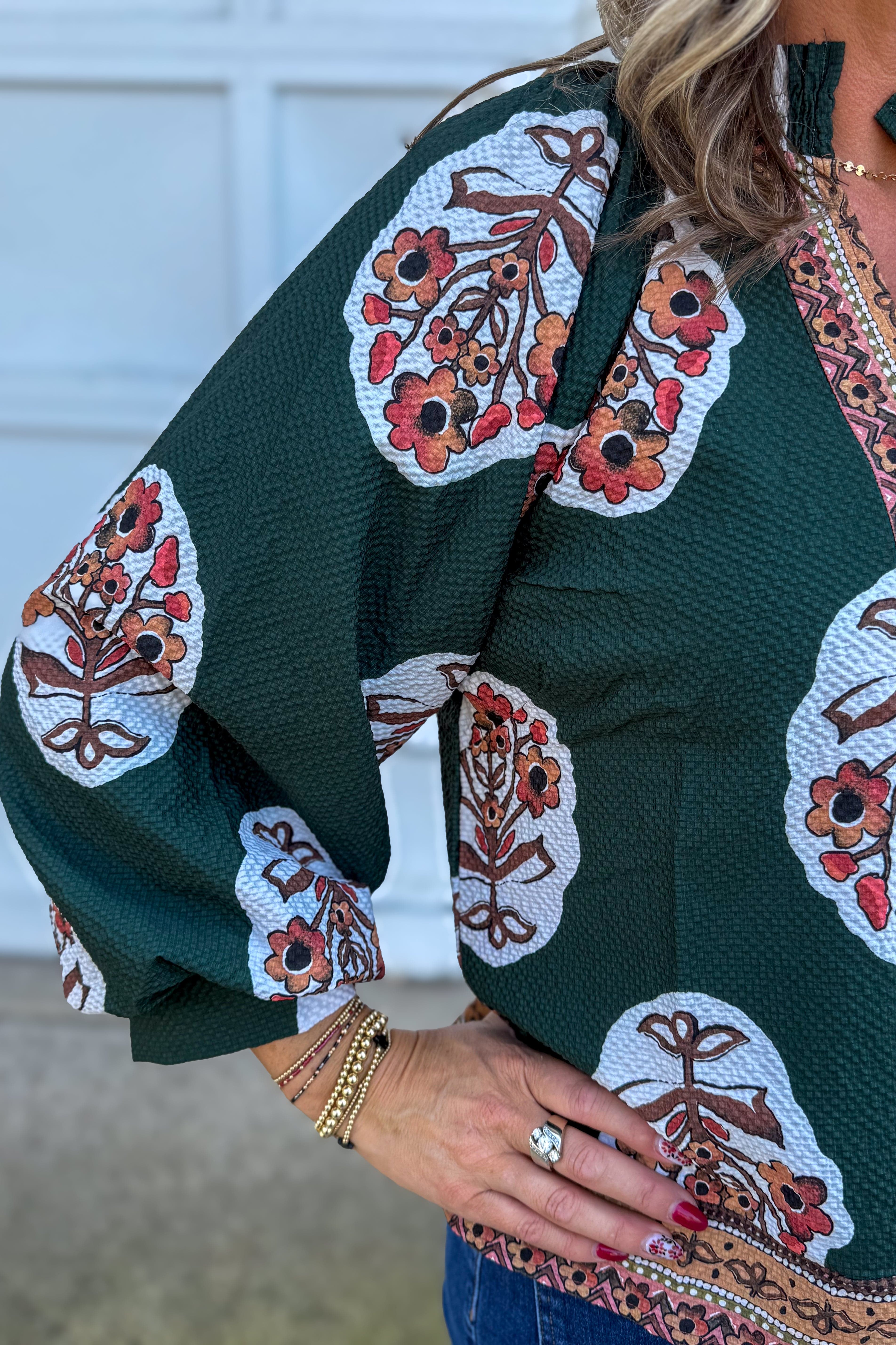 Forest Green Flower Patch Boarder Top details