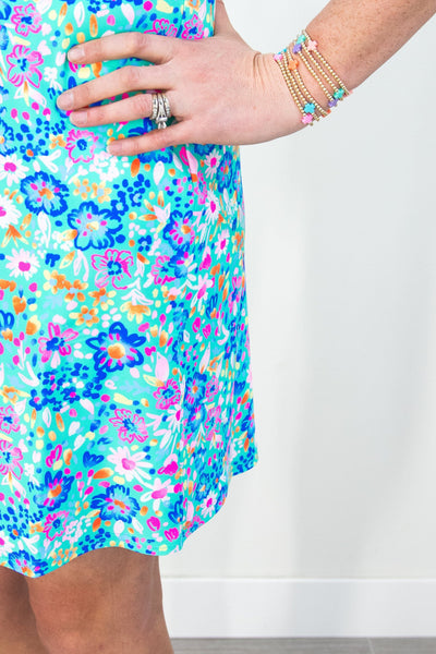 Mint Delicate Floral Cap Sleeve Dress Fabric