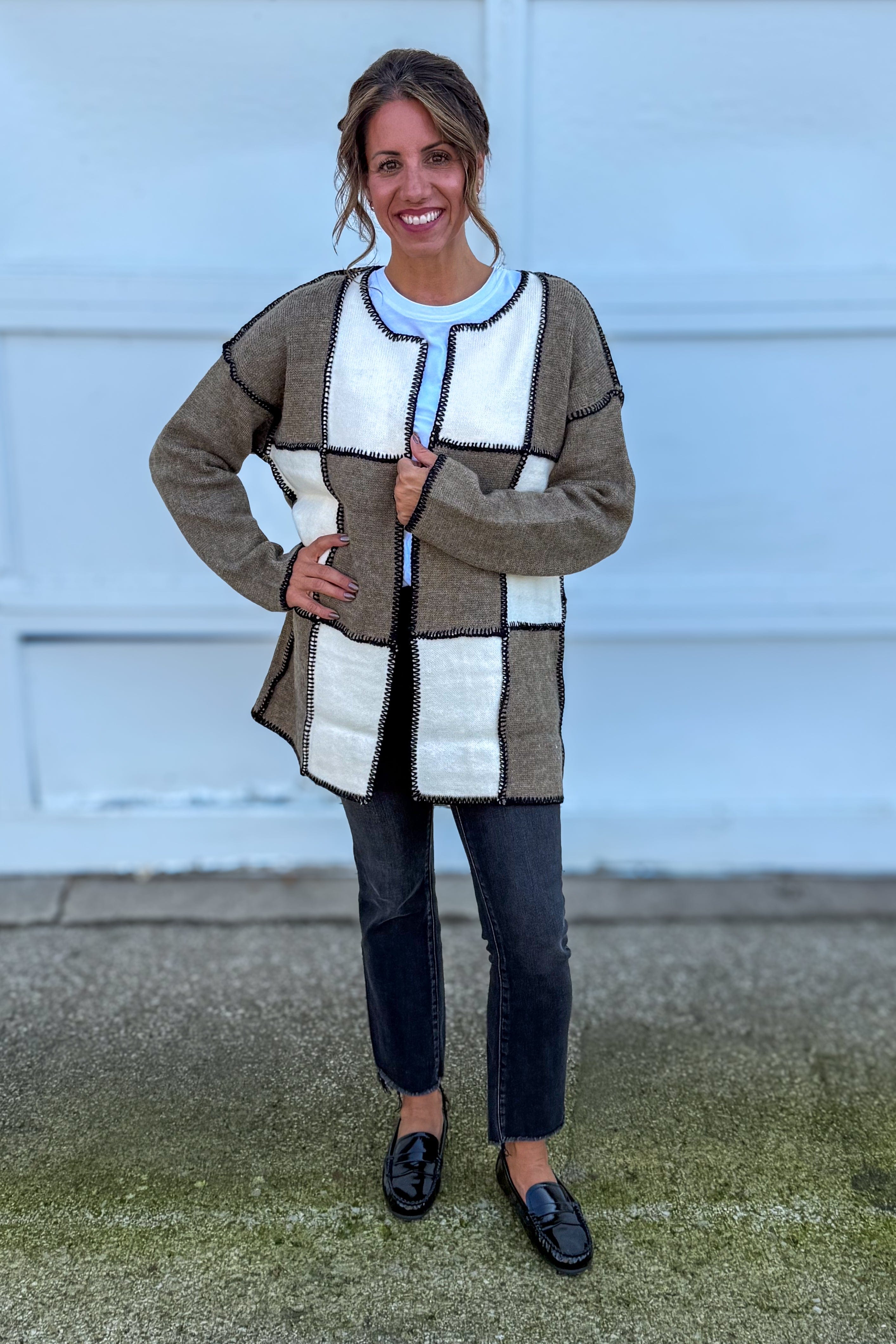 Olive Ivory Patchwork Short Jacket Styled
