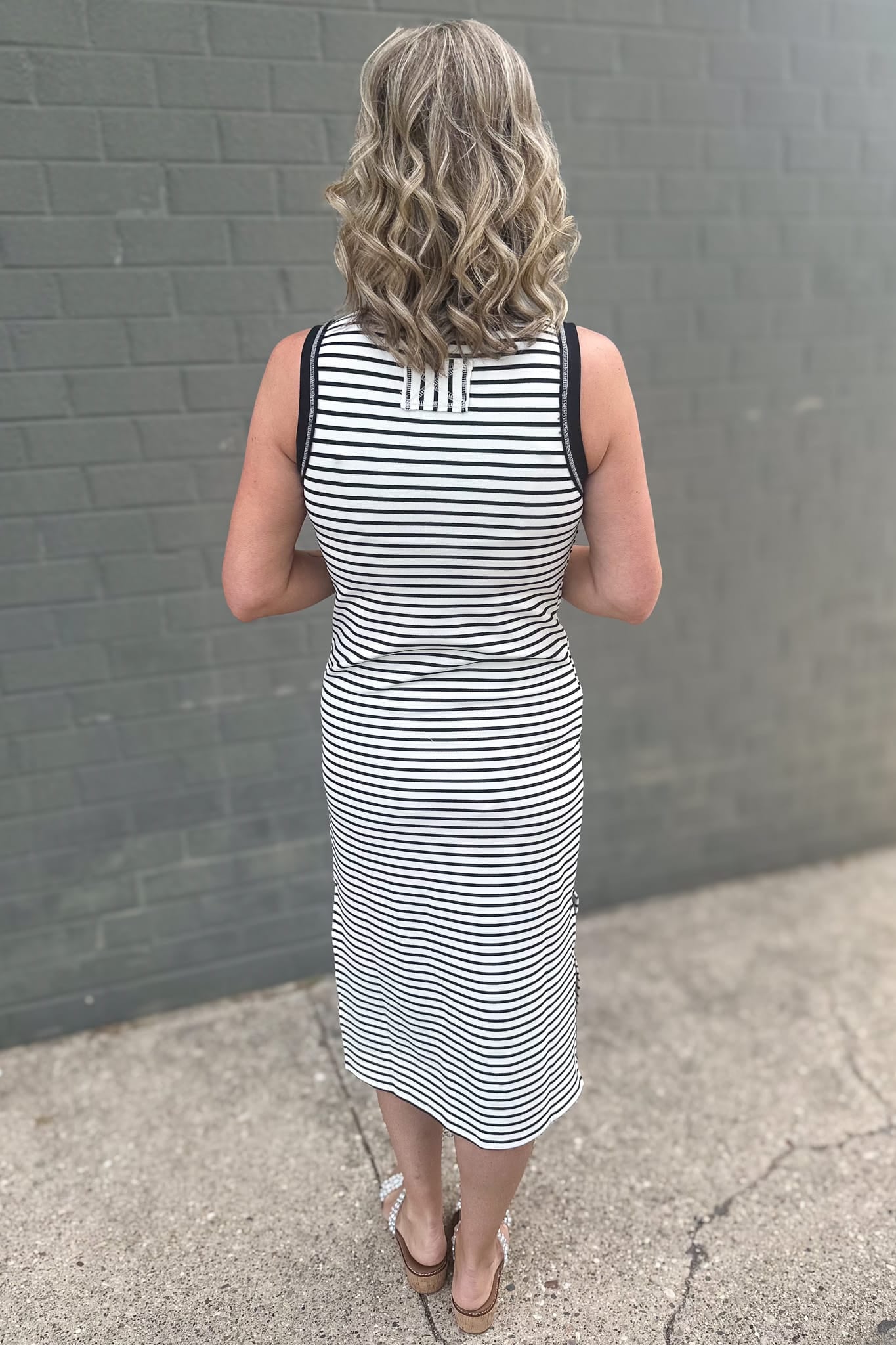 Black Stripe Contrast Midi Dress Back