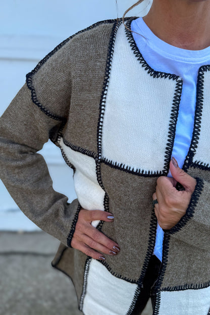 Olive Ivory Patchwork Short Jacket Detailed
