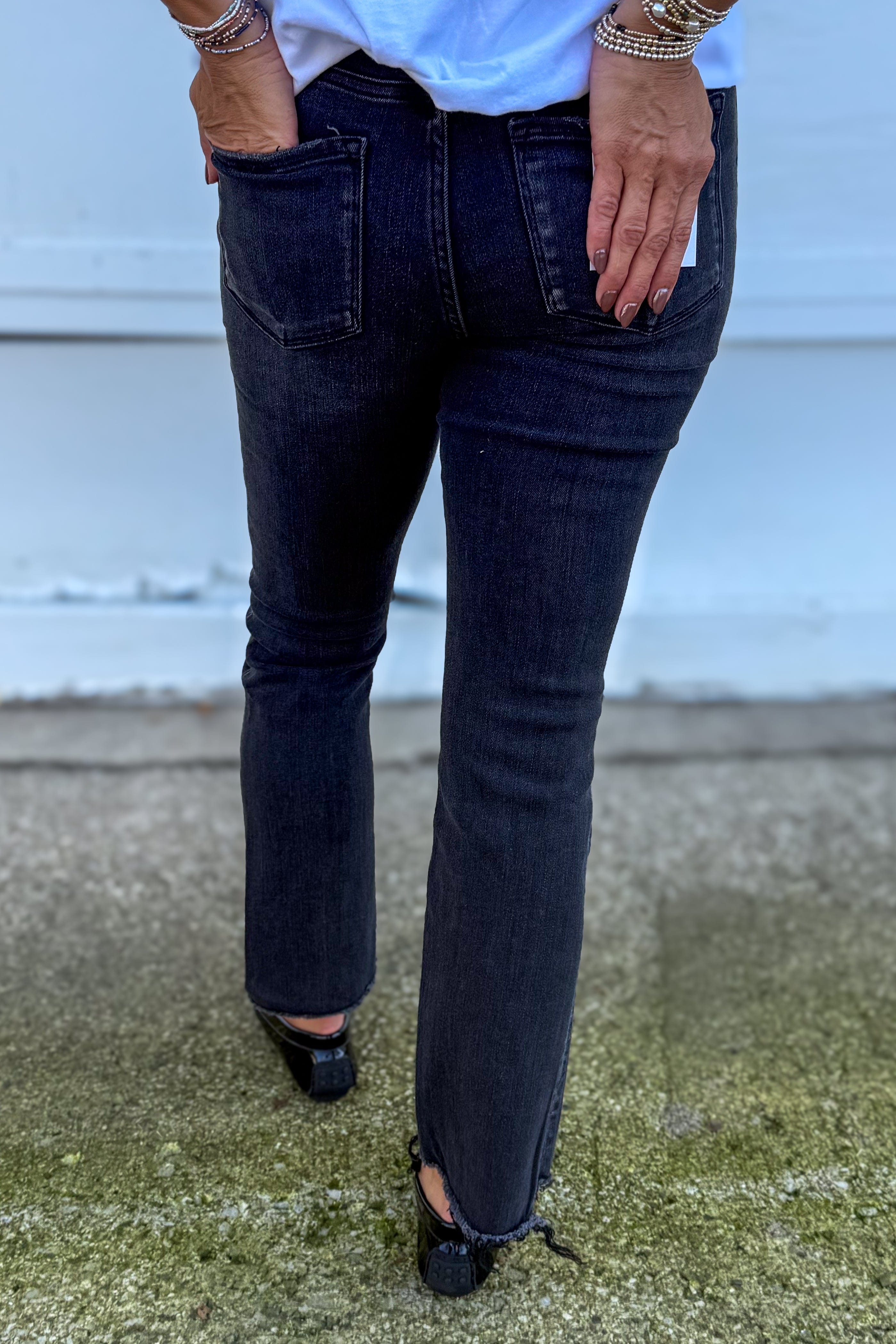 Black High Rise Crop Flare Jeans Back