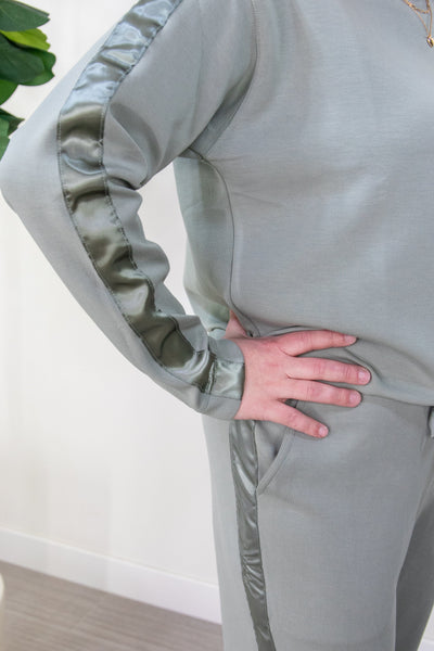 Dusty Sage Crewneck with Side Satin Detail