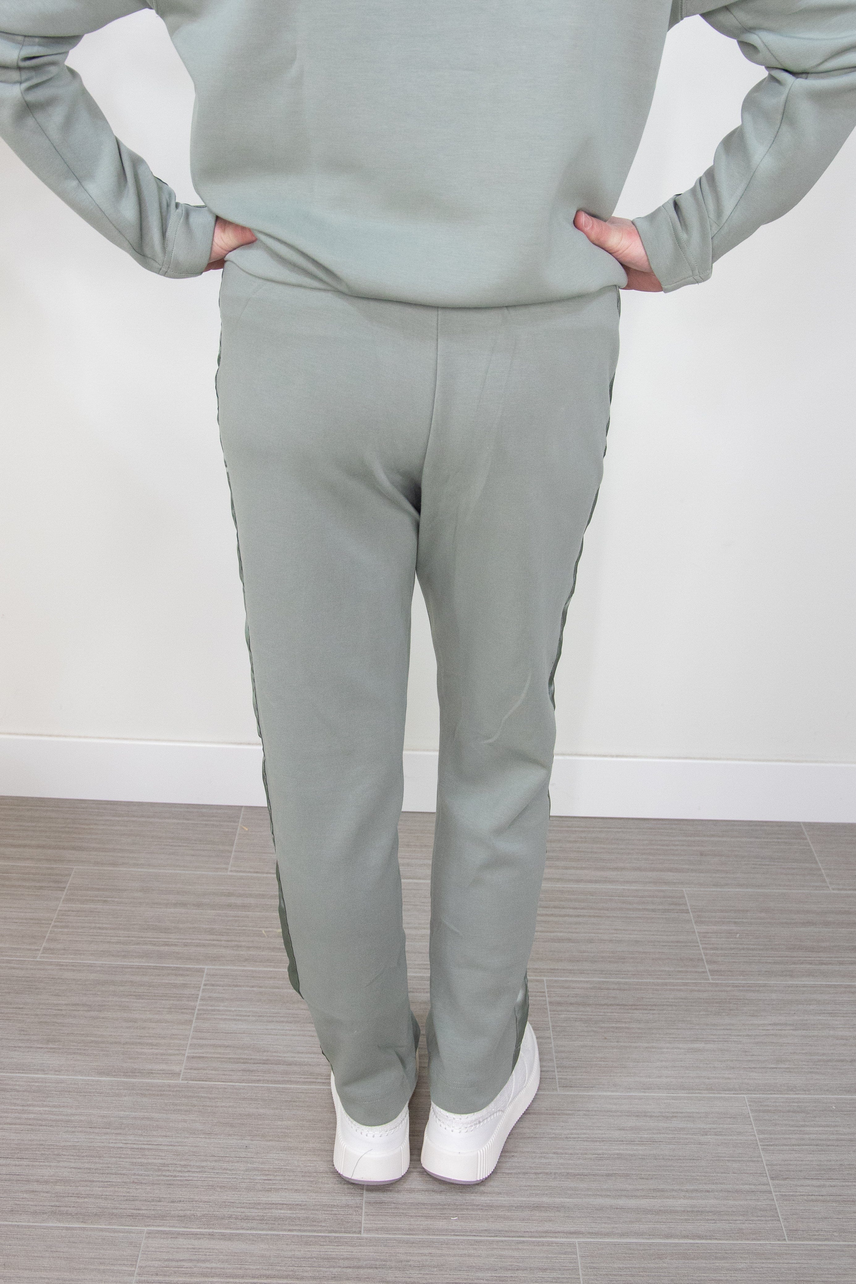 Dusty Sage Joggers with Side Satin Detail