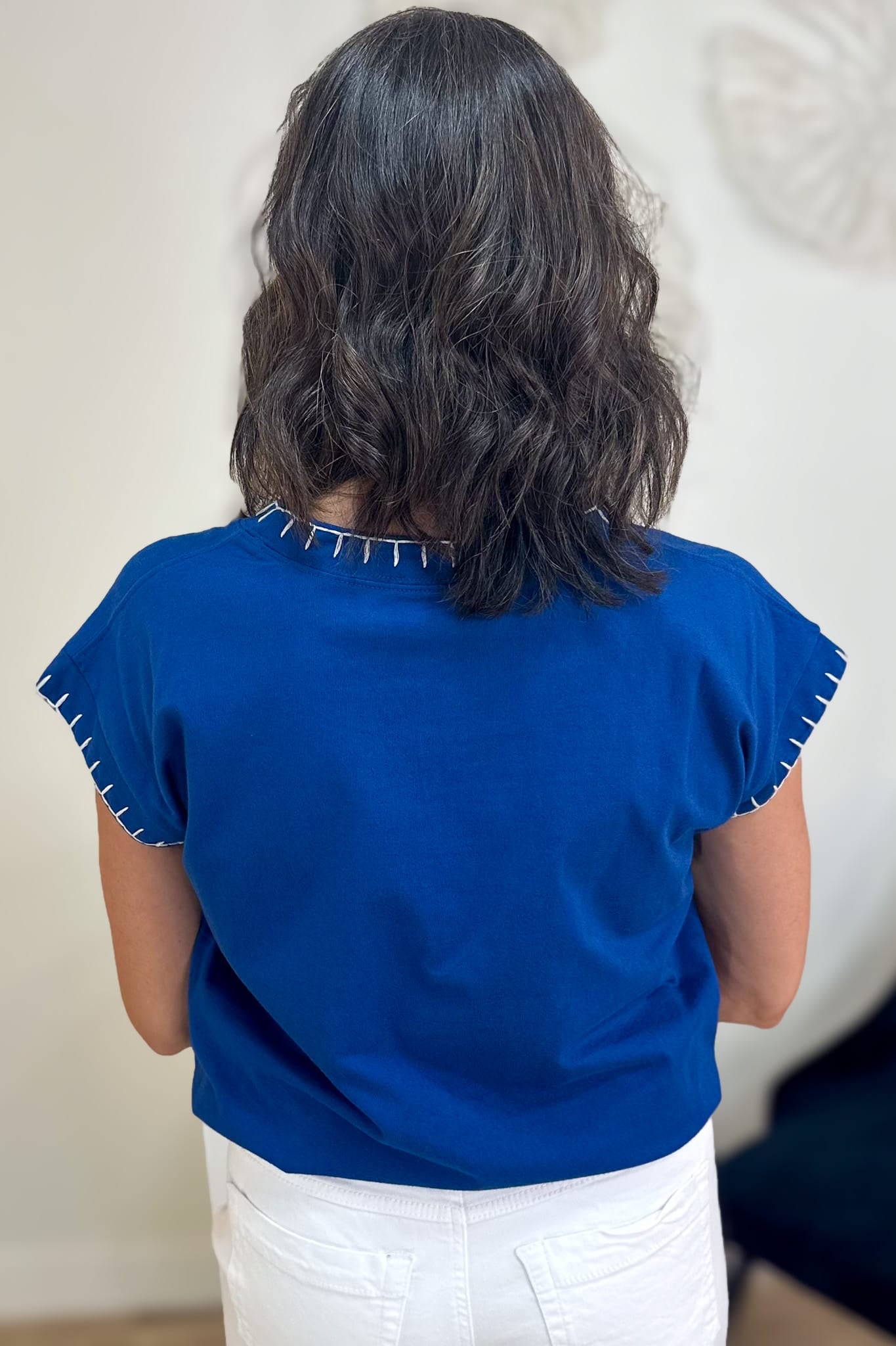 Light Navy Stitch Detail Top Back
