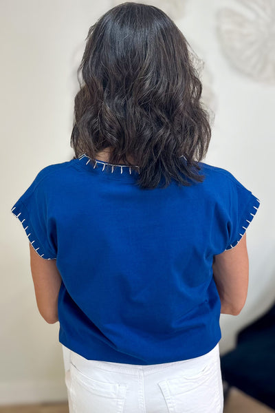 Light Navy Stitch Detail Top Back