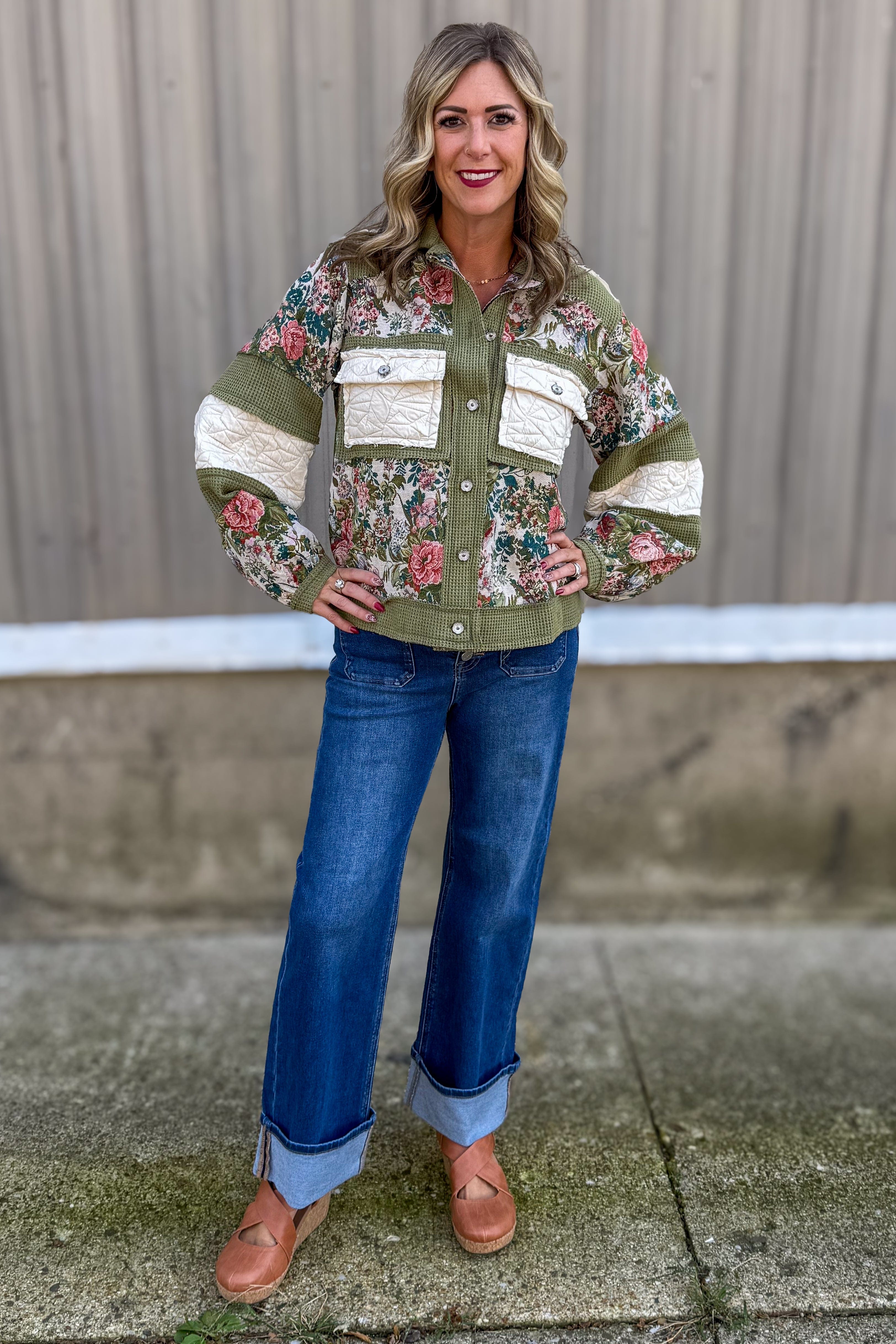Olive Thermal & Floral Brocade Jacket Styled