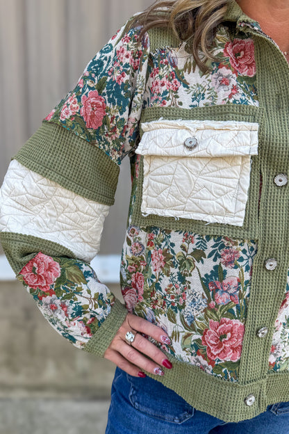 Olive Thermal & Floral Brocade Jacket Detailed
