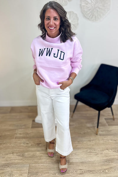 Pink WWJD Mock Neck Sweatshirt