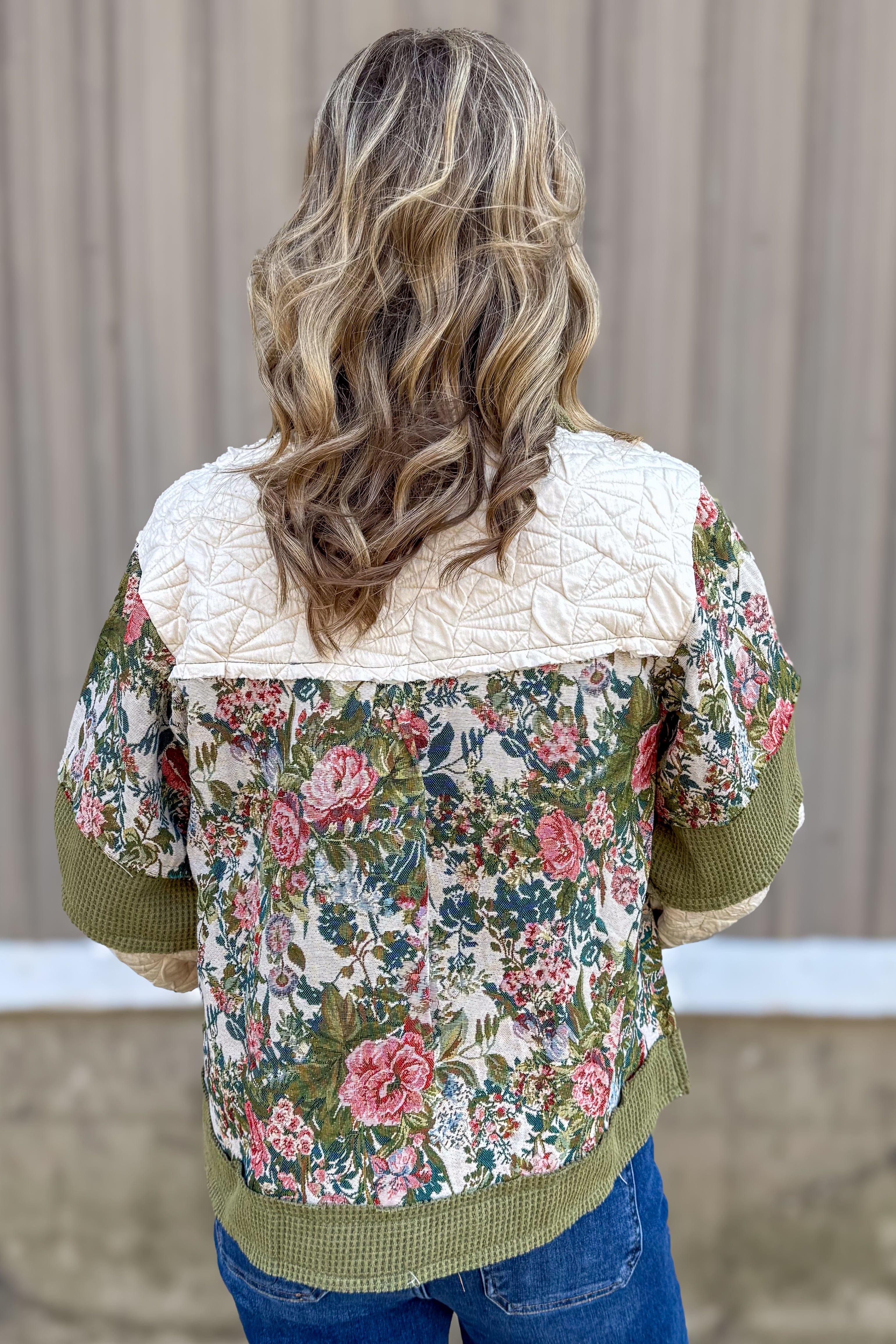 Olive Thermal & Floral Brocade Jacket Back