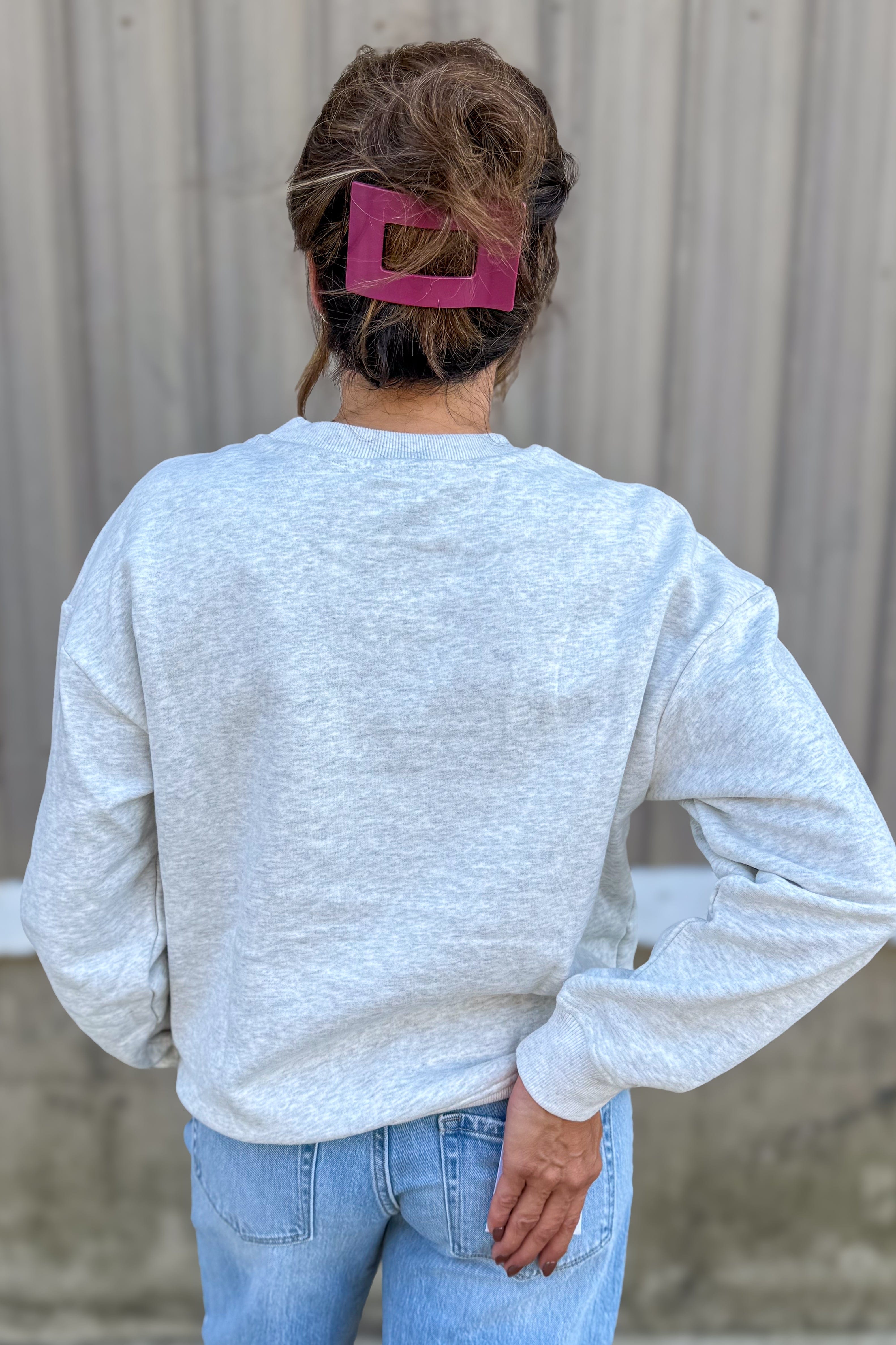 Grey Floral Embroidered Sweatshirt Back