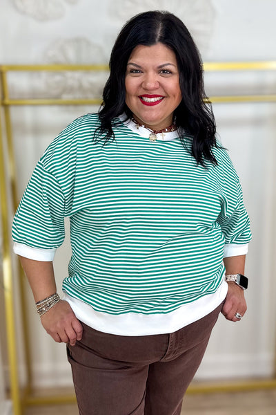 Kelly Green Stripped Contrast Trim Banded Top