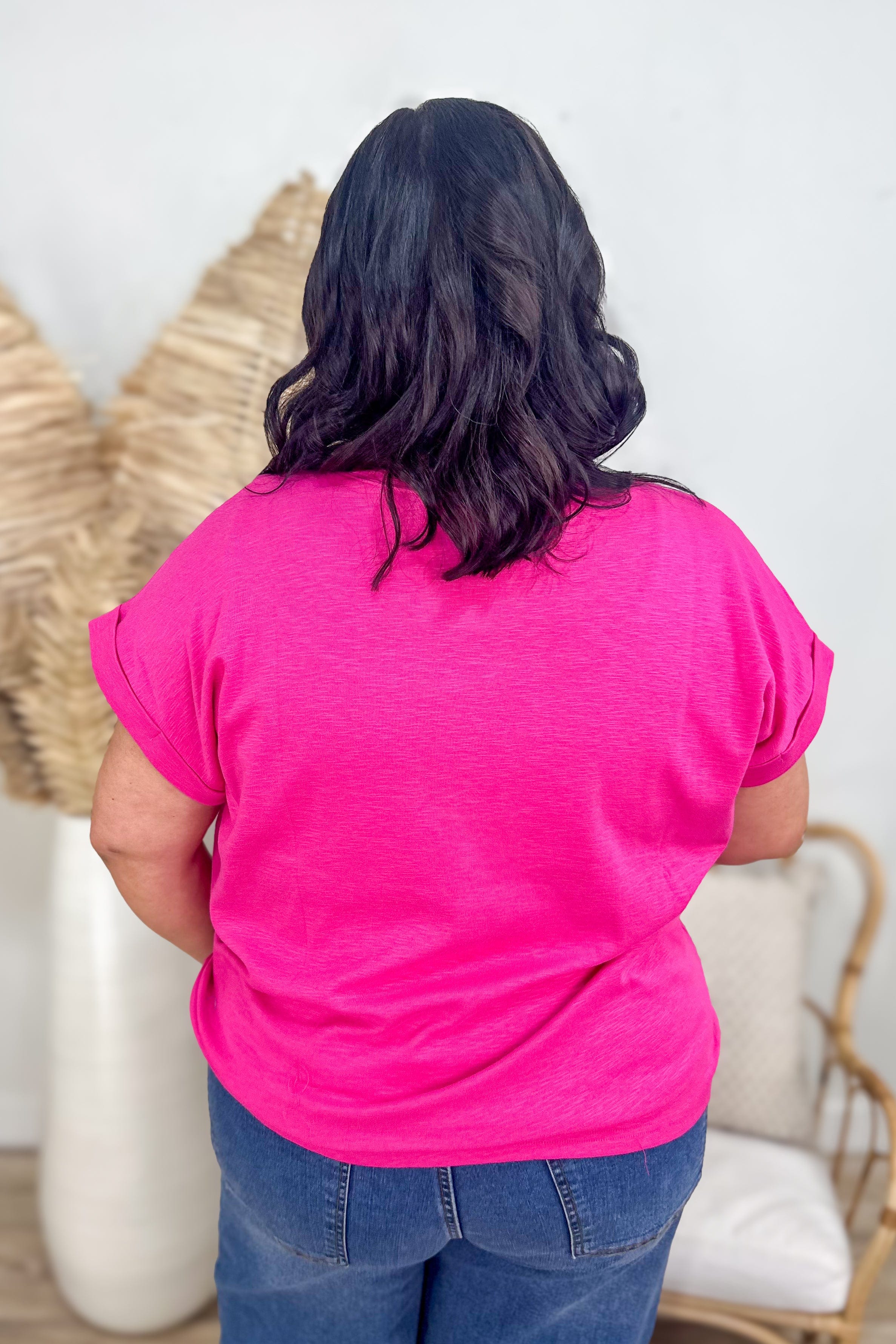 Hot Pink Modal Rolled Sleeve Tee back