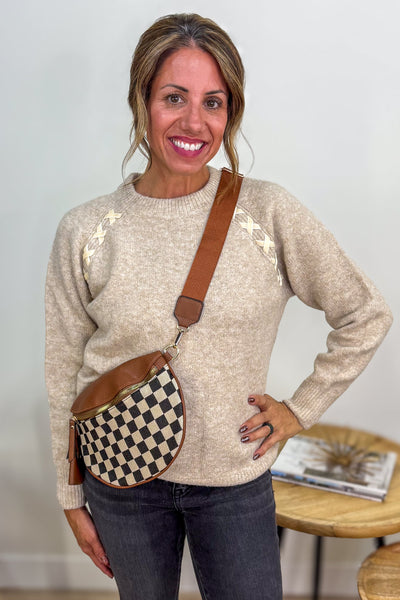 Khaki Raglan Shoulder Lace-up Pullover Sweater