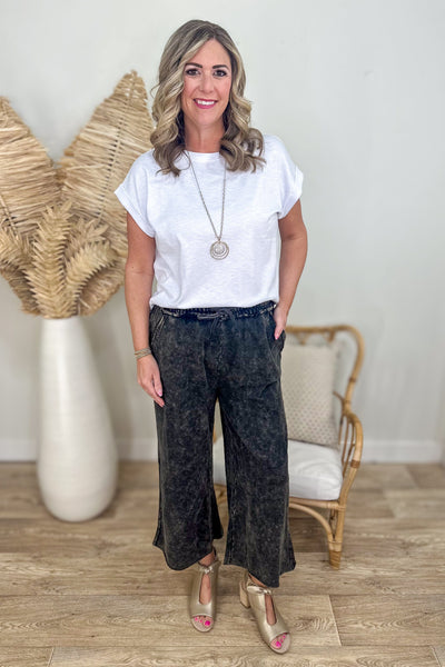 Ash Black Washed French Terry Palazzo styled