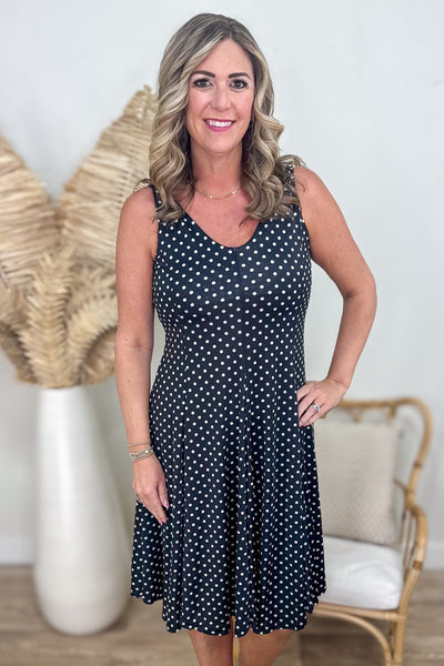 Black & White Polk A Dot Pleated Dress