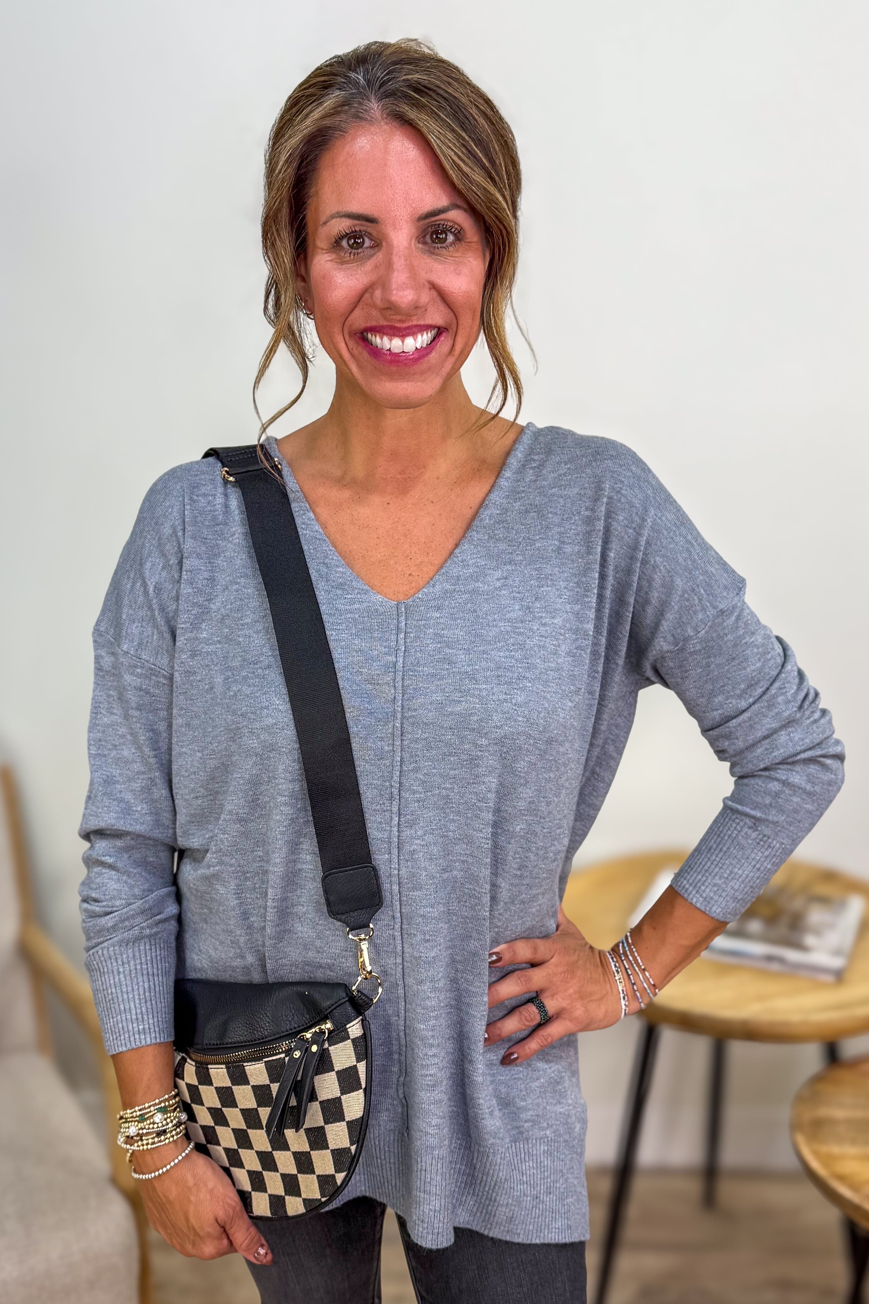 Heathered Grey Viscose Front Seam Sweater 