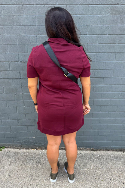 Burgundy Casual Quarter Zip Dress back