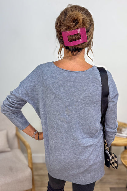 Heathered Grey Viscose Front Seam Sweater Back