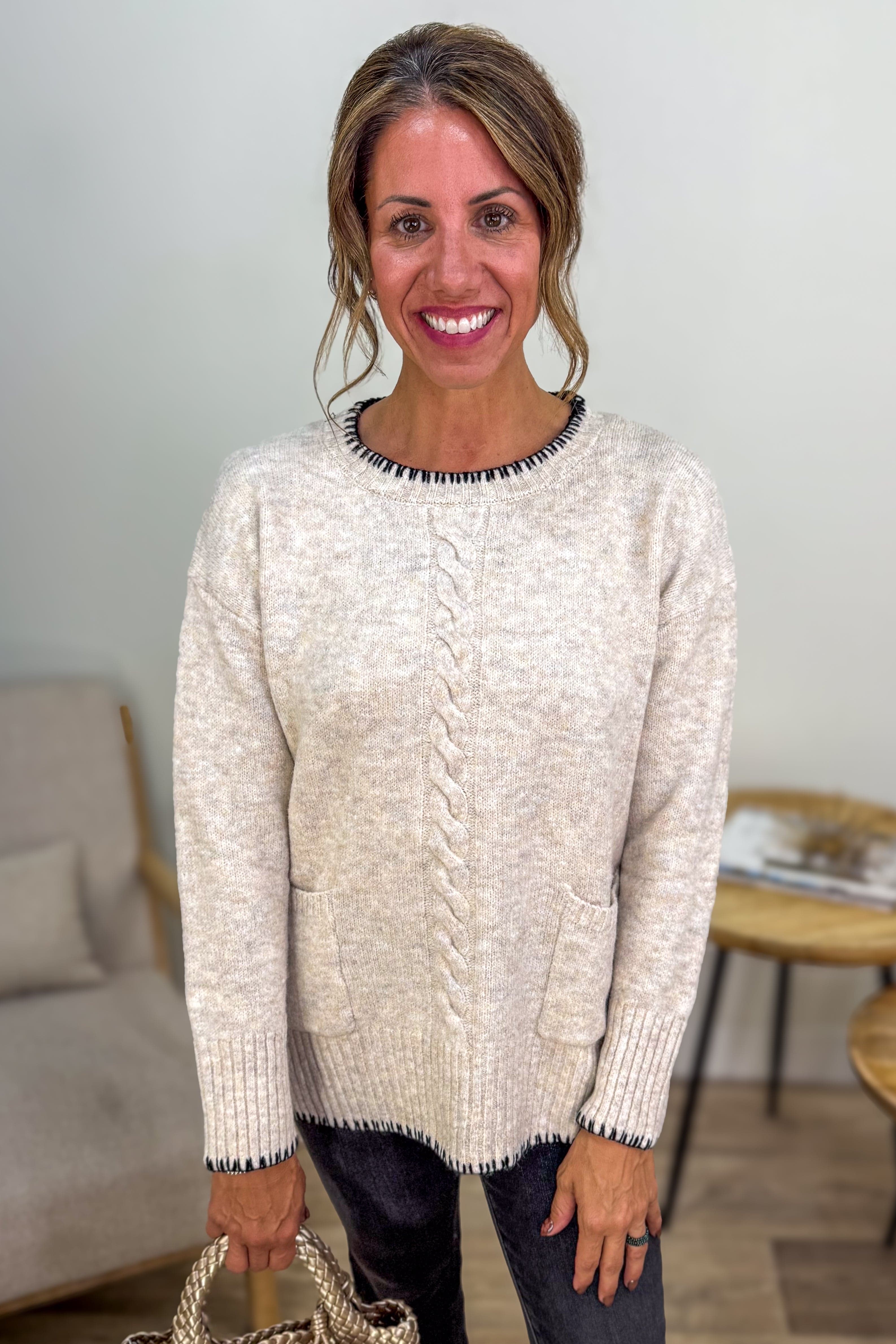 Oatmeal Step hem Patch Pocket Sweater