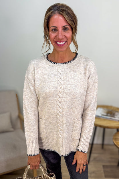 Oatmeal Step hem Patch Pocket Sweater